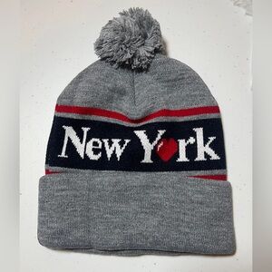 Gray New York Pom-Pom Beanie